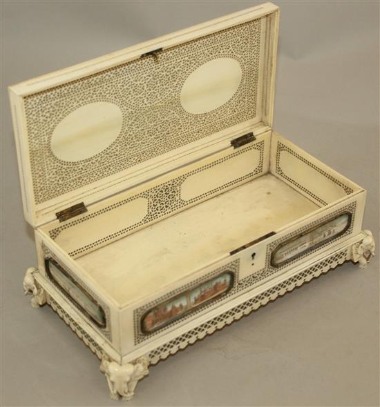 A 19th century Indian pierced ivory rectangular shape casket, overall 9.5in.